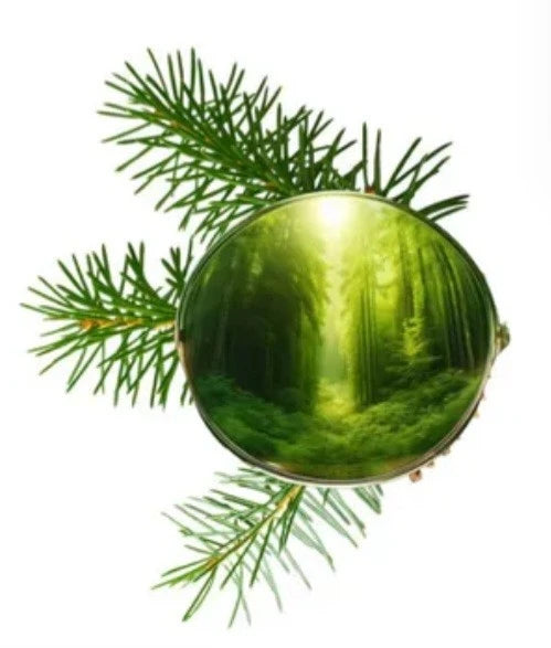 Verre miroité 2NDLIFE reflétant une forêt de fougères avec des pousses d’aiguilles de pin en arrière-plan